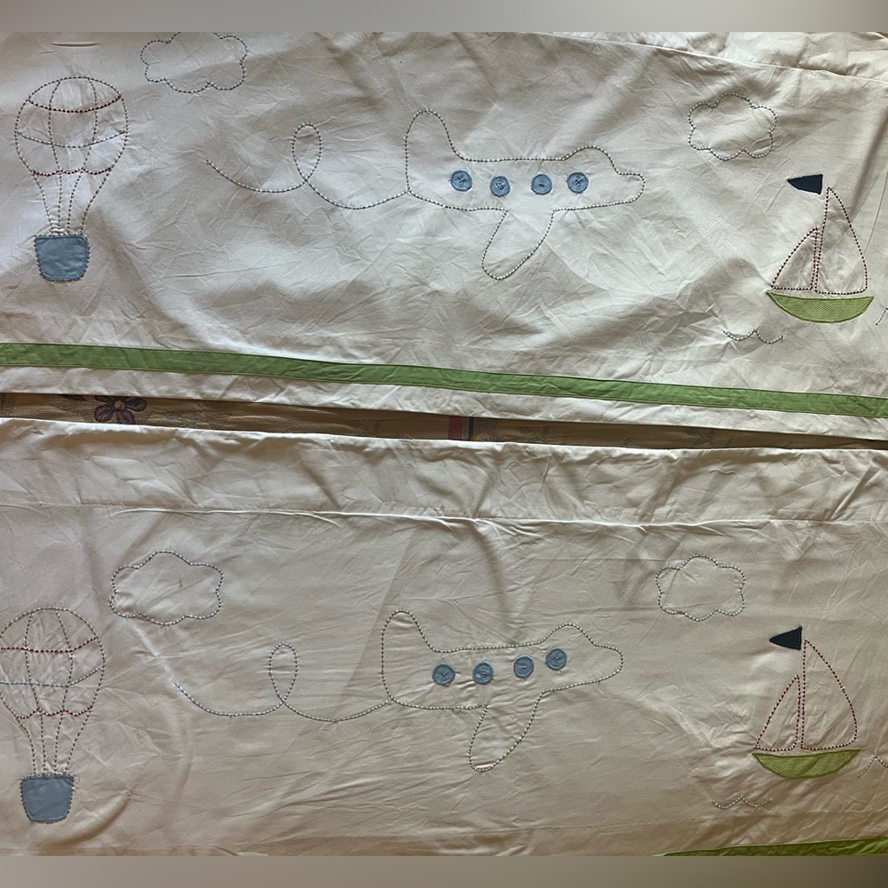 Pottery Barn Curtain Valances Sailboat Airplane Hot Air Balloon Lined, Set 2